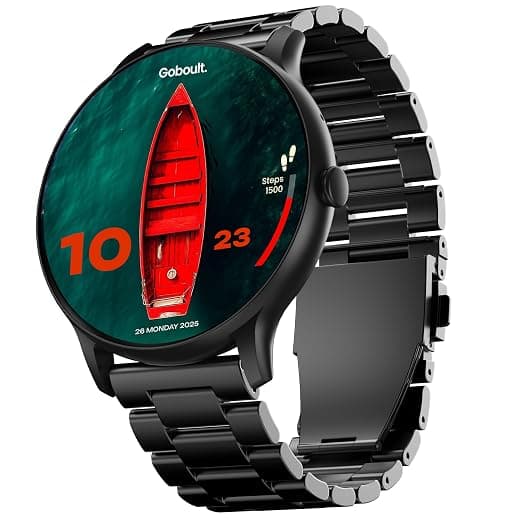 GOBOULT Dire Smartwatch 1.38'' 2.5D Curved HD Display, 500 Nits Brightness, IP67, 250+ Watchfaces, 120+ Sports Modes, AI Voice Assistant, SpO2 Monitoring (Metal Black)