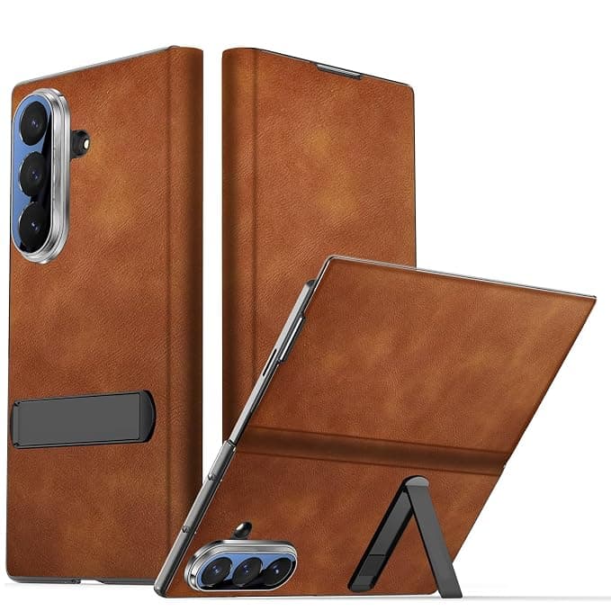Midkart Leather Flip Cover Compatible with Samsung Galaxy Z Fold 7 with Kickstand Hinge Protection Magnetic Closing Scratch-Resistant Ultra-Thin No-Case Feeling Protective Case, Brown