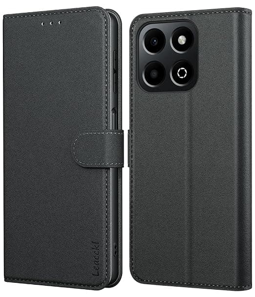 for Honor 200 Smart Case, Leather Wallet Case, Flip Case with Card Holder and Magnetic Buckle, Leather Book Case, Matte Black
